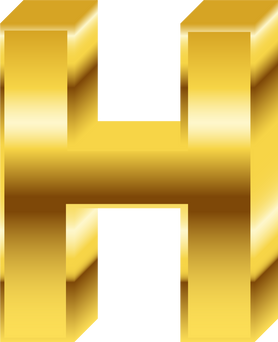 Gold Alphabet Letter H, 3D font